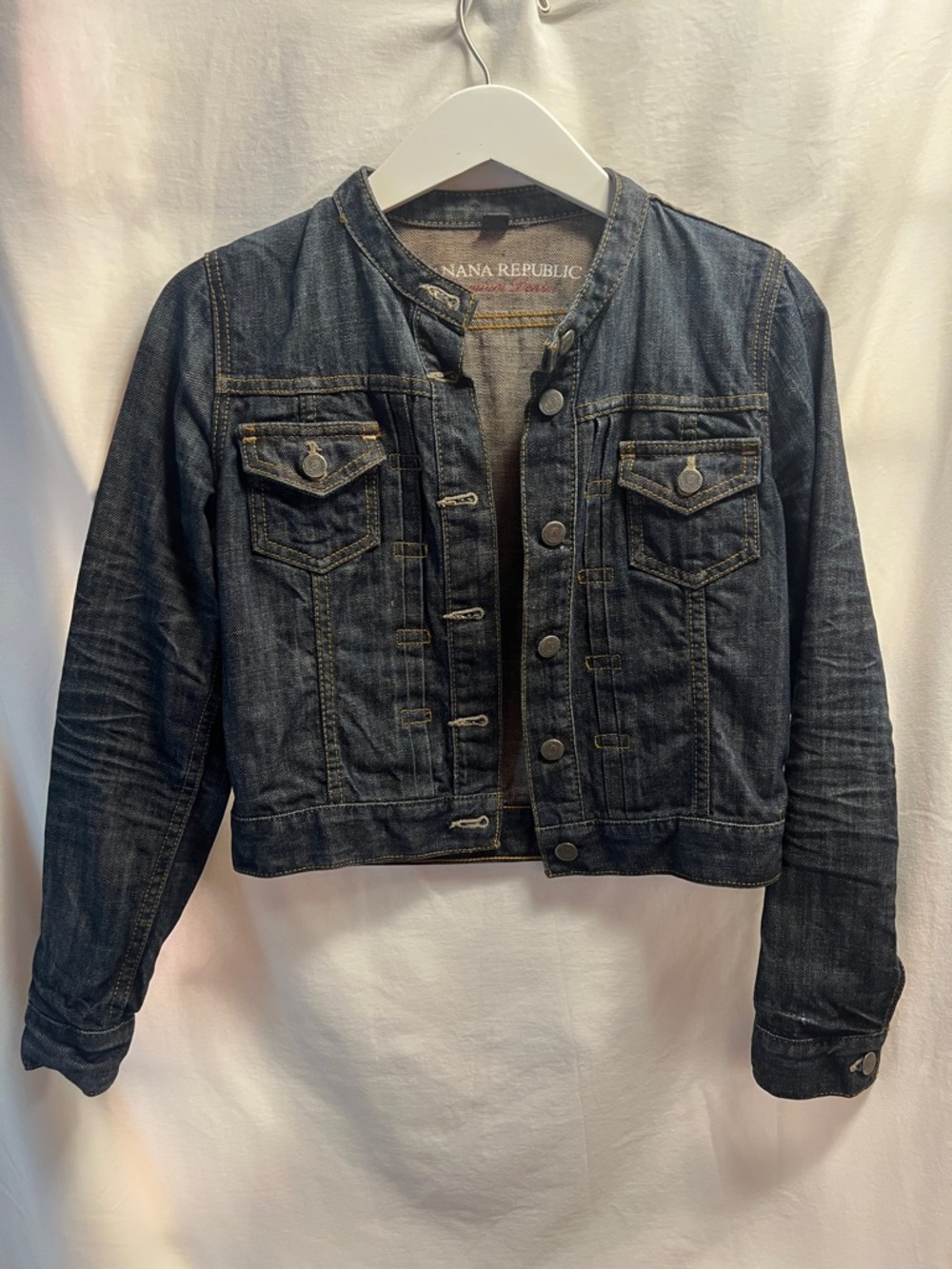 Banana Republic Women's Dark Indigo Collarless Denim Jacket